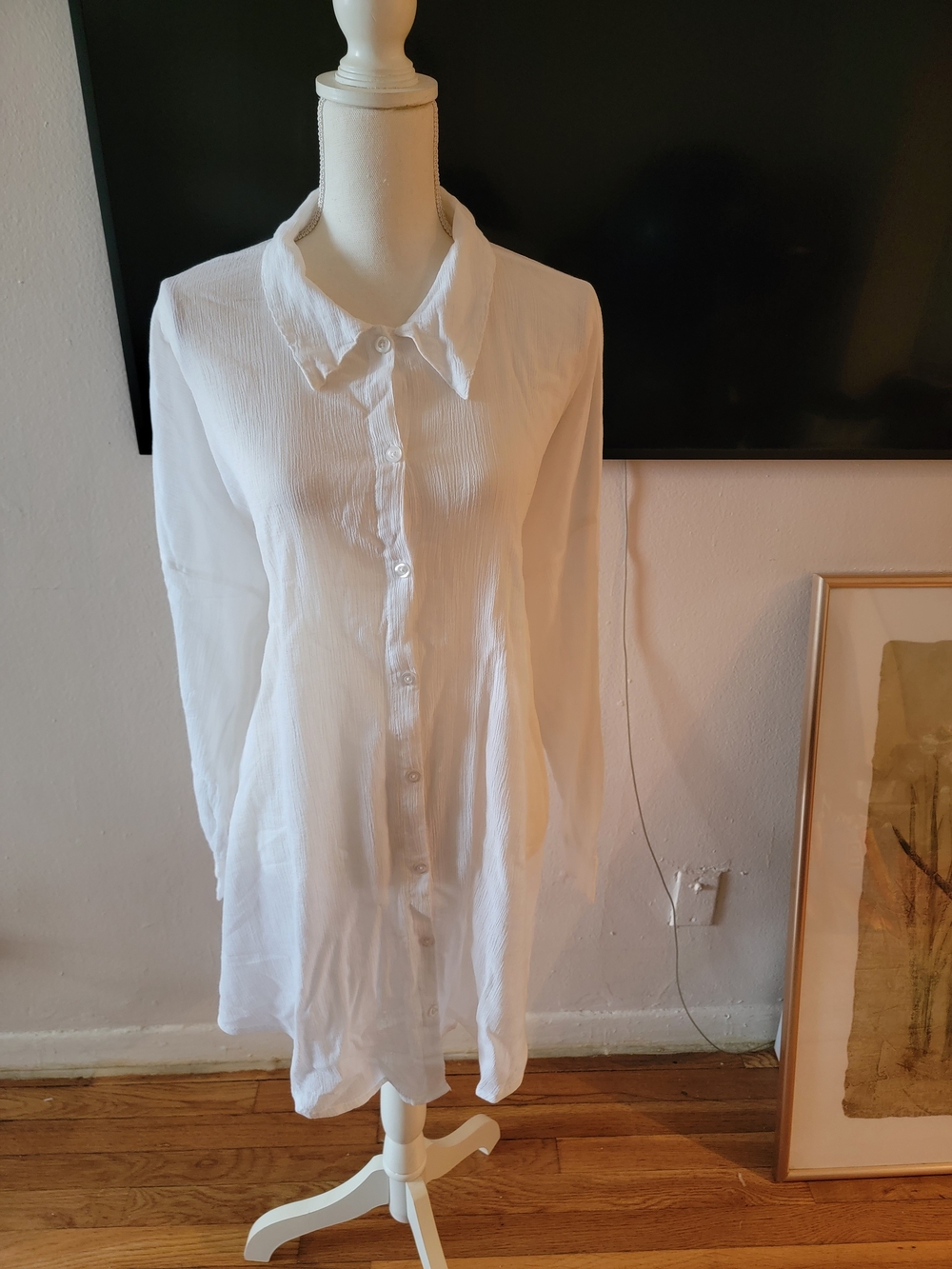 100% Cotton Classic White Long-Sleeve Button-Up Shirt